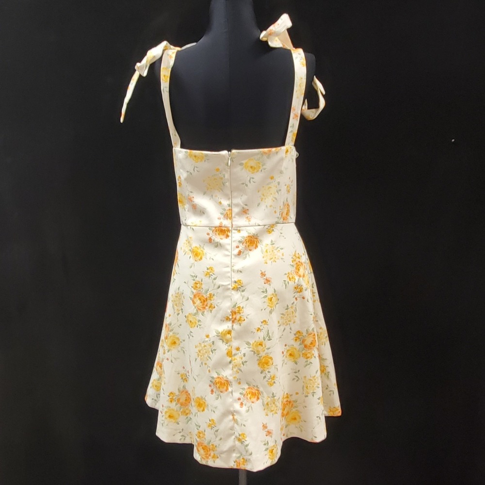 Zara Country Floral Apron Dress Size XL Yellow Cowgirl Square Neck Sundress - Picture 2 of 11